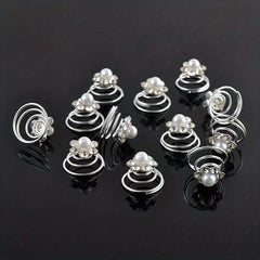 12pcs Faux Pearl Hair Coil Ring Spiral Hairpin Wedding Bridal Hair Accessories