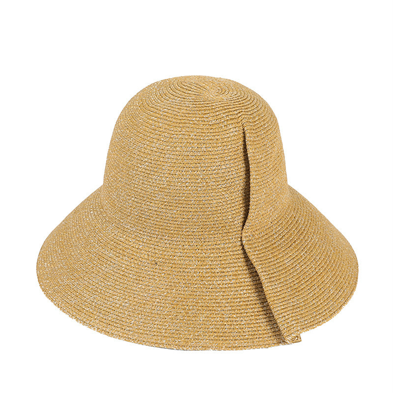 Khaki Wide Brim Bucket Hat Sunscreen Straw Lightweight Cap