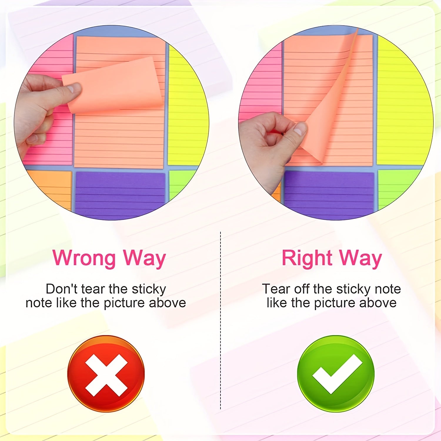 Bright Ruled Sticky Notes 8 Pads Pack 45 Sheets/pad