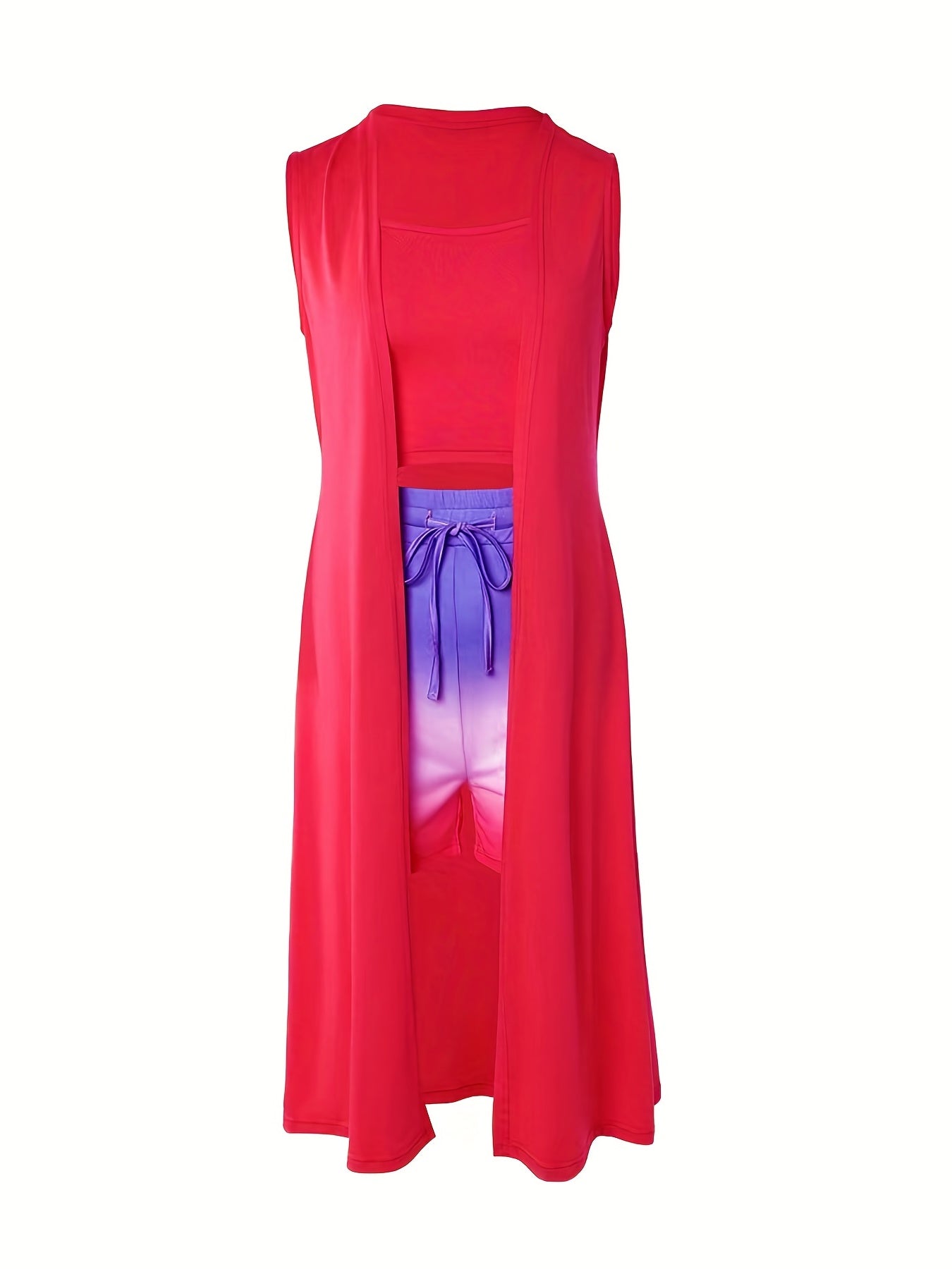 Spring & Summer 3pc Set: Sleeveless Coat, Cami Top, Drawstring Shorts