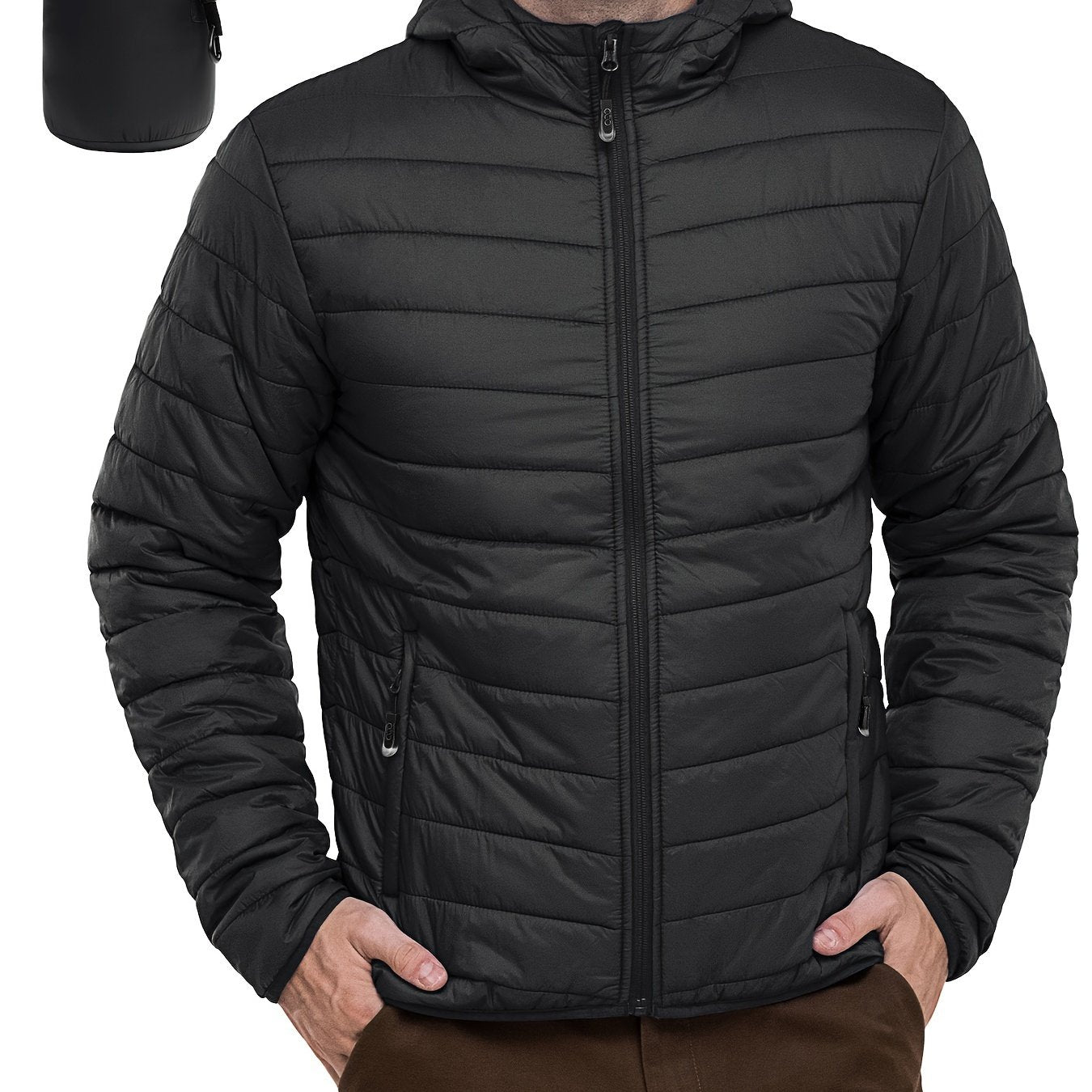 Men's Stand Collar Packable Hooded Winter Jacket Water Resistant Puffy Coat