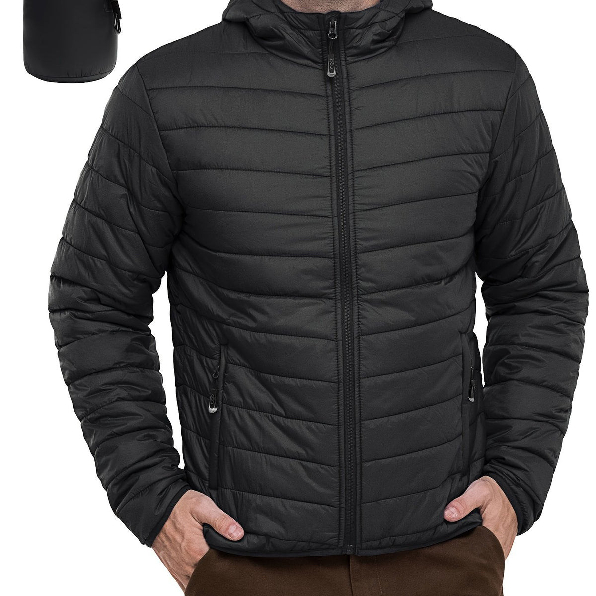 Men's Stand Collar Packable Hooded Winter Jacket Water Resistant Puffy Coat