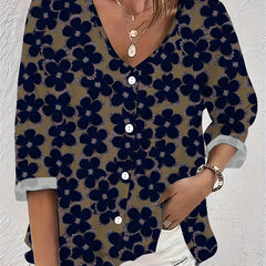 Floral Print Long Sleeve V Neck Blouse