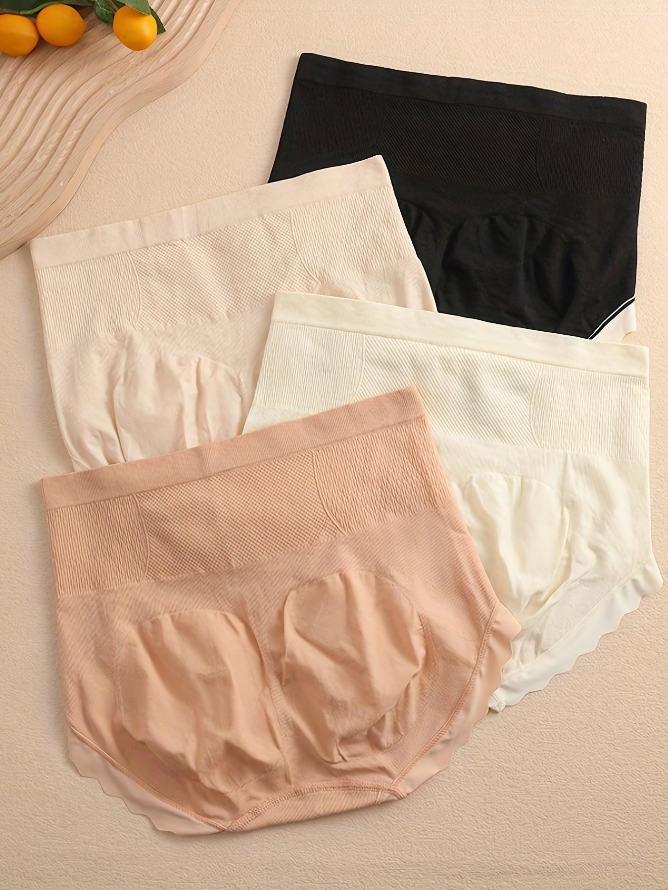 4pcs High Waist Scallop Trim Briefs Stretchy Intimates Panties