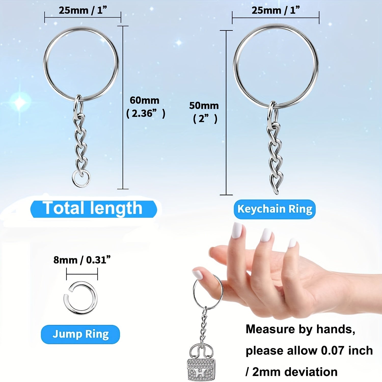 30pcs Split Keyrings With Chains Silvery Key Chains Rings Open Jump Ring 1 Inch