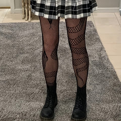 Snake Pattern Fishnet Tights High Waist Hollow Out Mesh Pantyhose