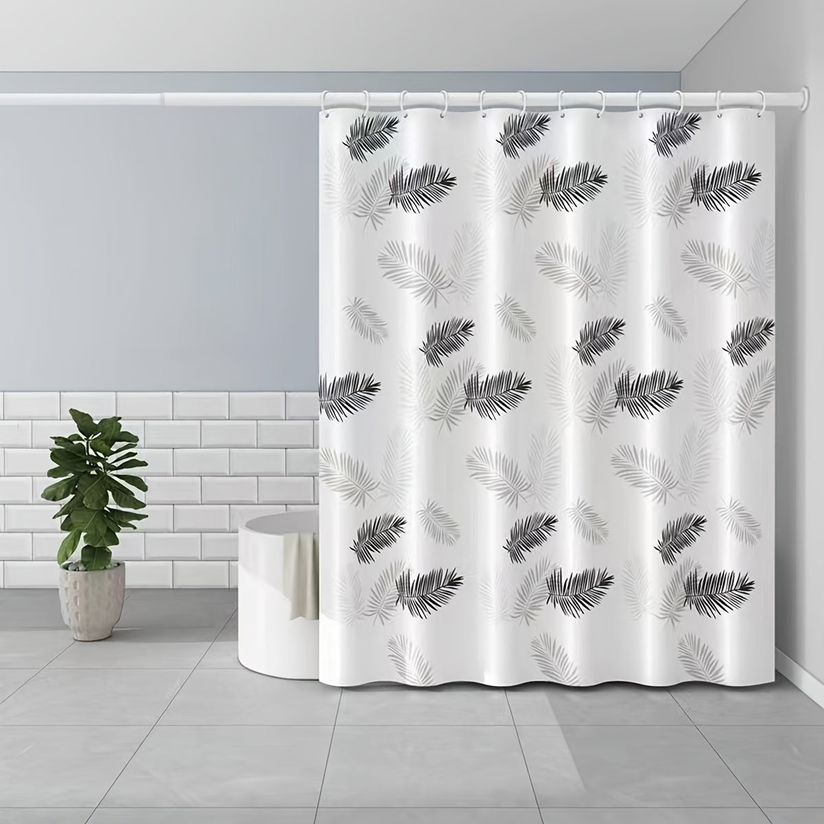 Feather Pattern Shower Curtain, Waterproof, Rust Resistant Grommets