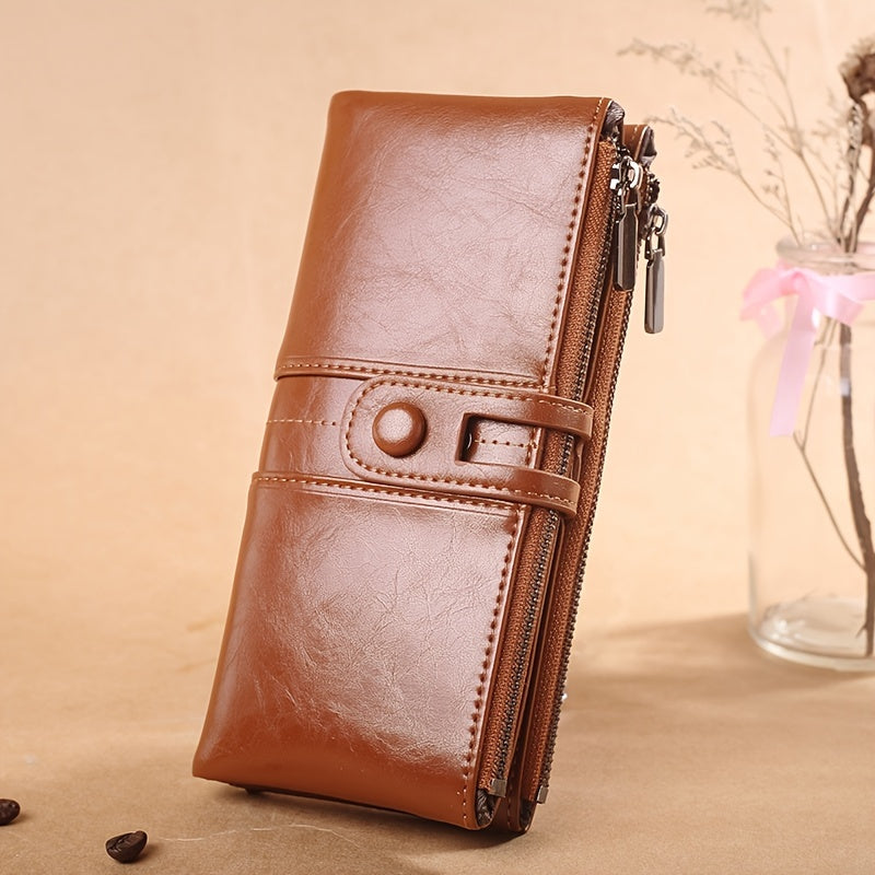 Vintage RFID Blocking Bifold Wallet Large Capacity Coin Purse Zipper Clutch