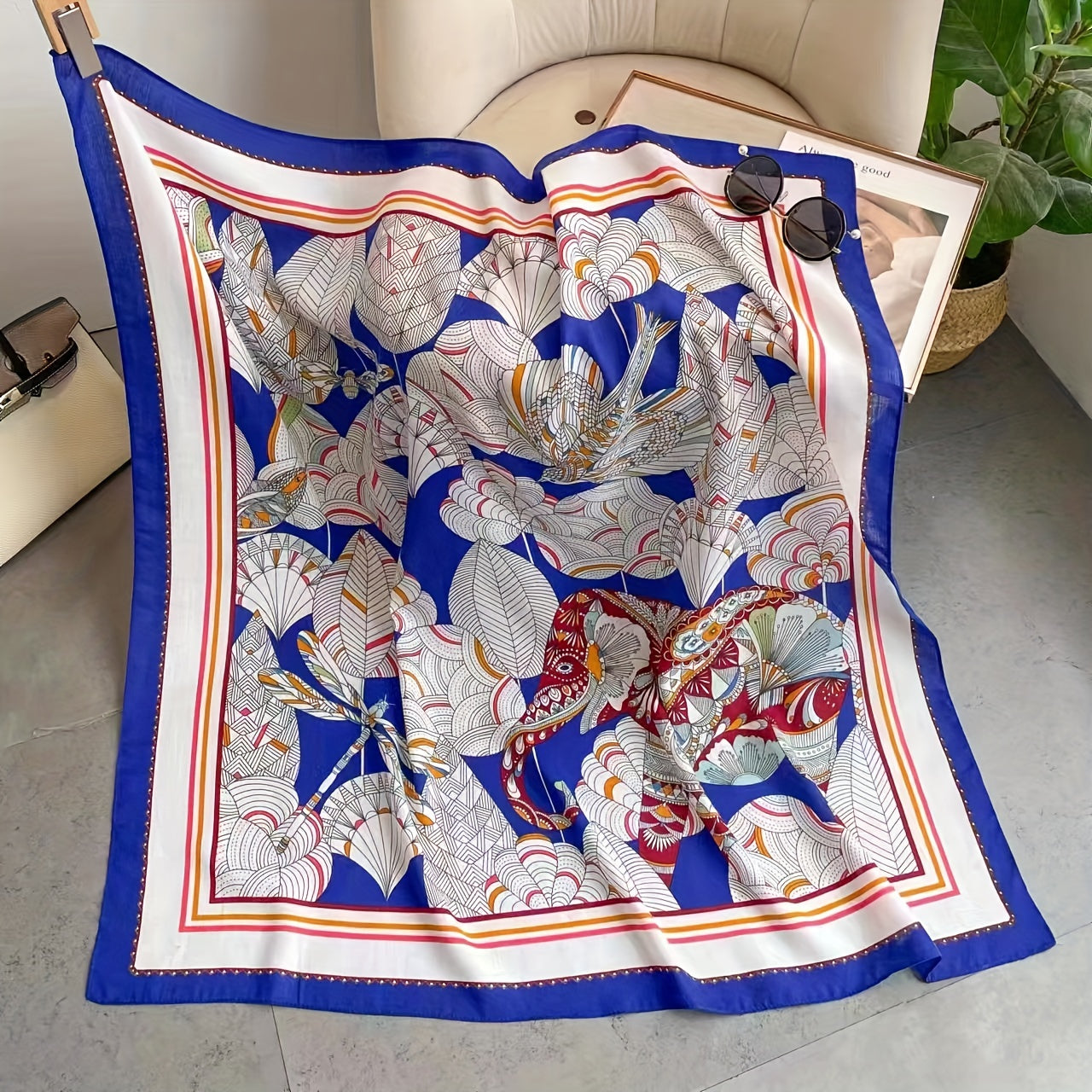 98cm Thin Print Square Scarf Silk Feeling Soft Scarf Breathable Shawl Wraps