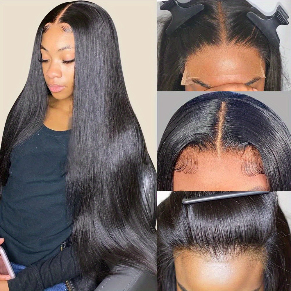 150 Density Straight Human Hair Wig with HD Transparent Lace Front Closure