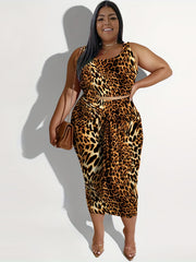 Leopard Print Crop Top & Bodycon Skirt Two Piece Set