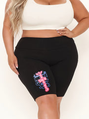  Women's Letter Print High Rise Biker Shorts