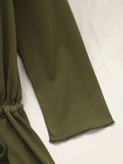  Solid Long Sleeve Open Front Drawstring Cardigan