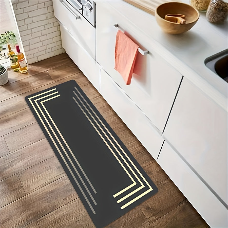Golden Lines Print Kitchen Mat Anti-fatigue Runner Rug