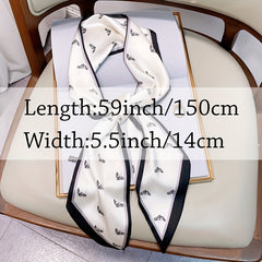 Pony Head Print Long Silk Scarf Ribbon Neck Scarf