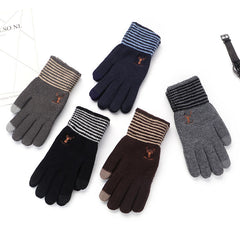 Men's Winter Gloves Plus Velvet Thickened Knitted Wool Warm Driving Glove