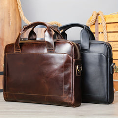 Large Leather Laptop Briefcase with Shoulder Harness