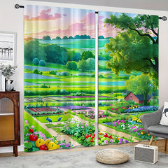Cartoon Farmland Tree Garden Curtain Tapestry