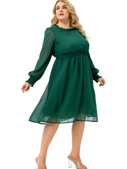  Polka Dot Mesh Sleeve Midi Dress