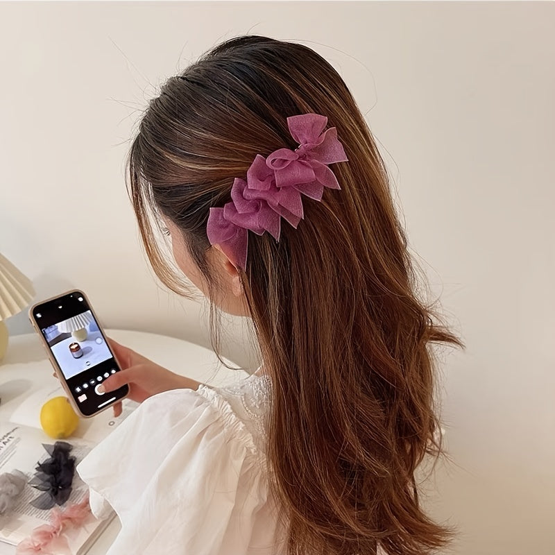 Bowknot Lace Girls Hair Clip Sweet Solid Hair Clip Headdress 4pcs