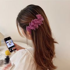 Bowknot Lace Girls Hair Clip Sweet Solid Hair Clip Headdress 4pcs