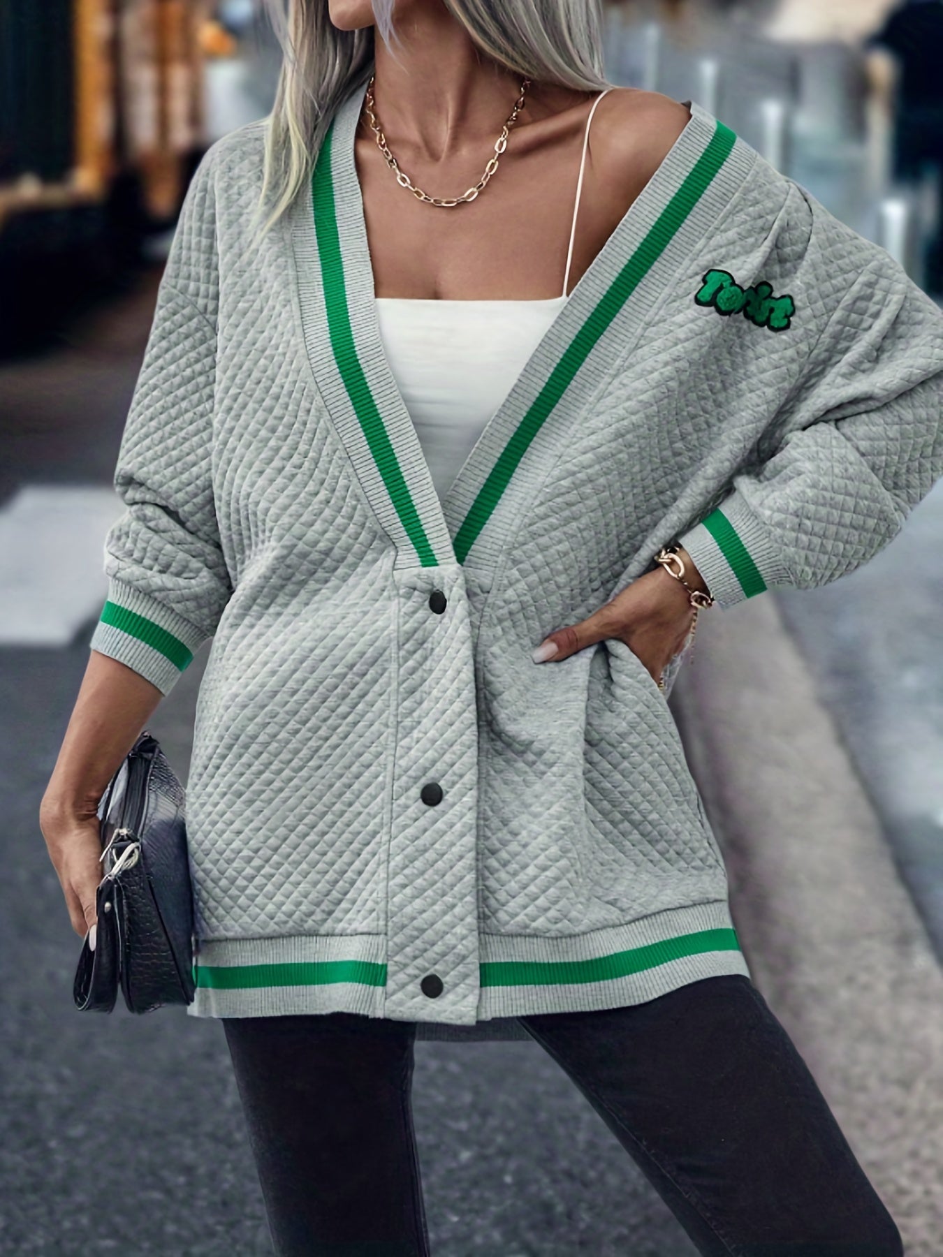 Plunging Button Front Cardigan Casual Loose Fit Long Sleeve