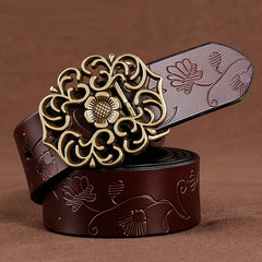 Vintage Flower Hollow Buckle Wide Leather Belt
