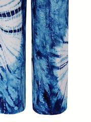  Boho Pants Women's Tie Dye Ruched Elastic High Rise Wide Leg Trousers