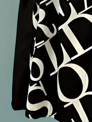  Colorblock Letter Print Shirt Dress With Belt