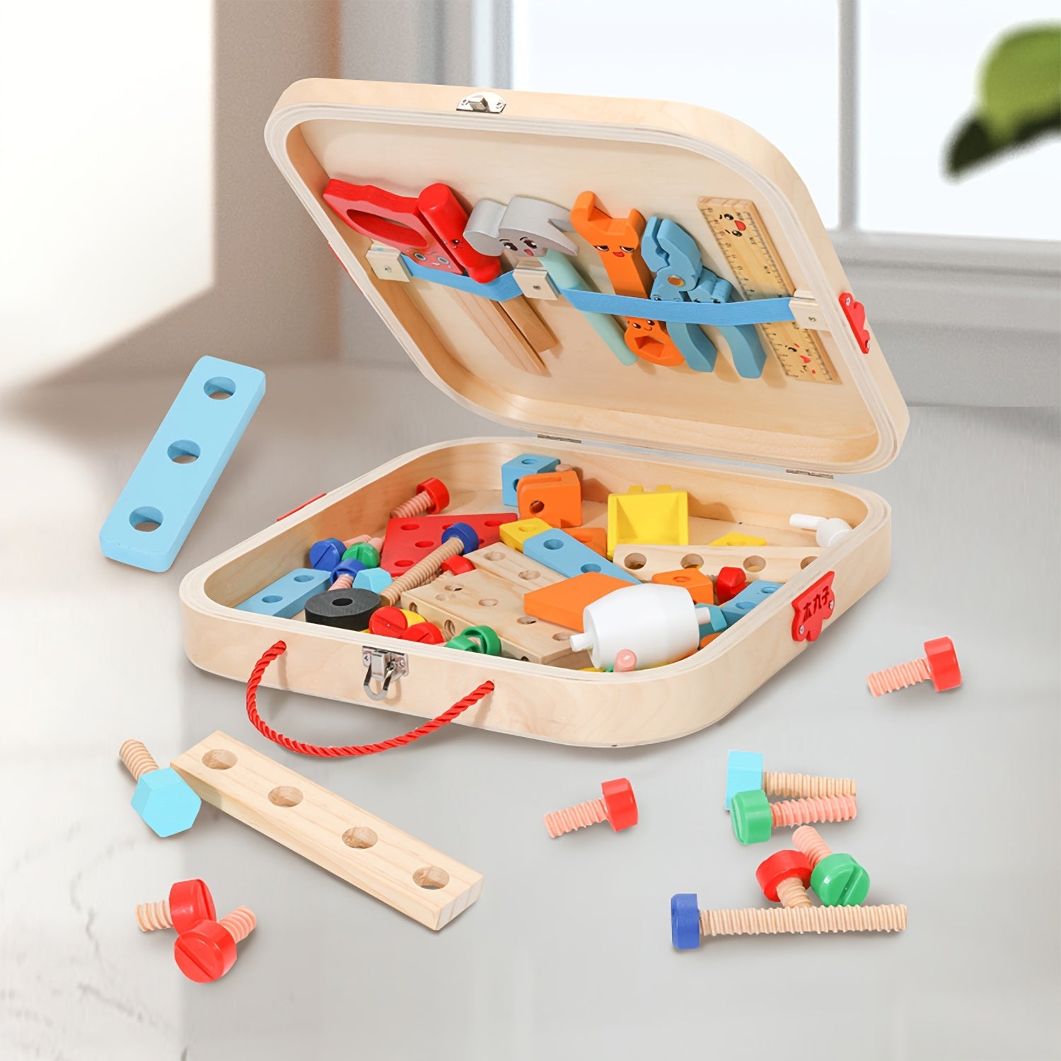 Wooden Toolbox Set for Kids Shape Sorting & Matching Puzzle