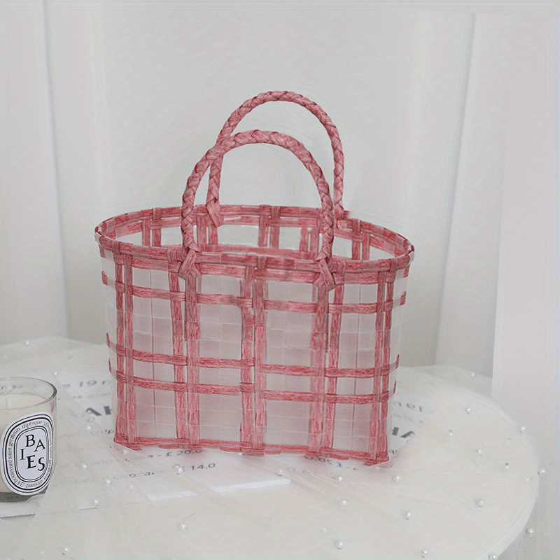 Straw Woven Gift Bag with Transparent Bowknot Decor