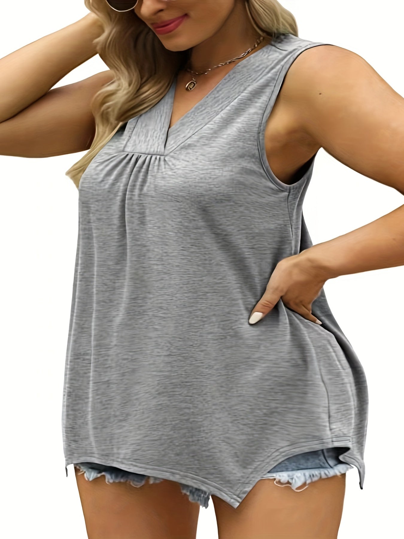  V-Neck Tank Top Loose Fit Slight Stretch