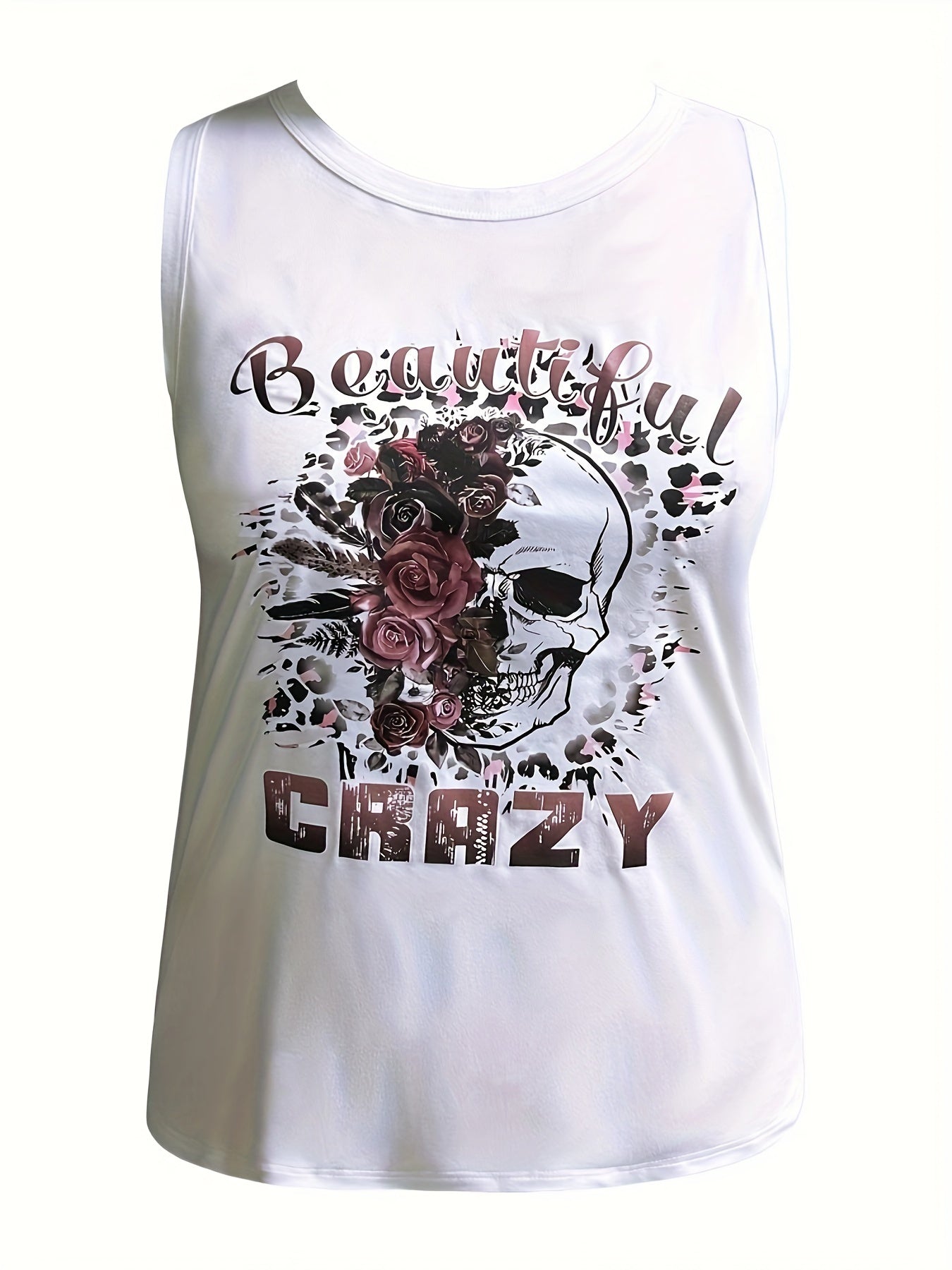  Gothic Tank Top Women's Plus Floral Skull & Letter Print