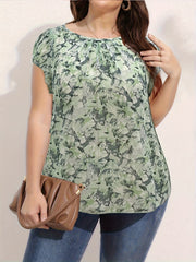  Women's Allover Print Ruched Short Sleeve Top