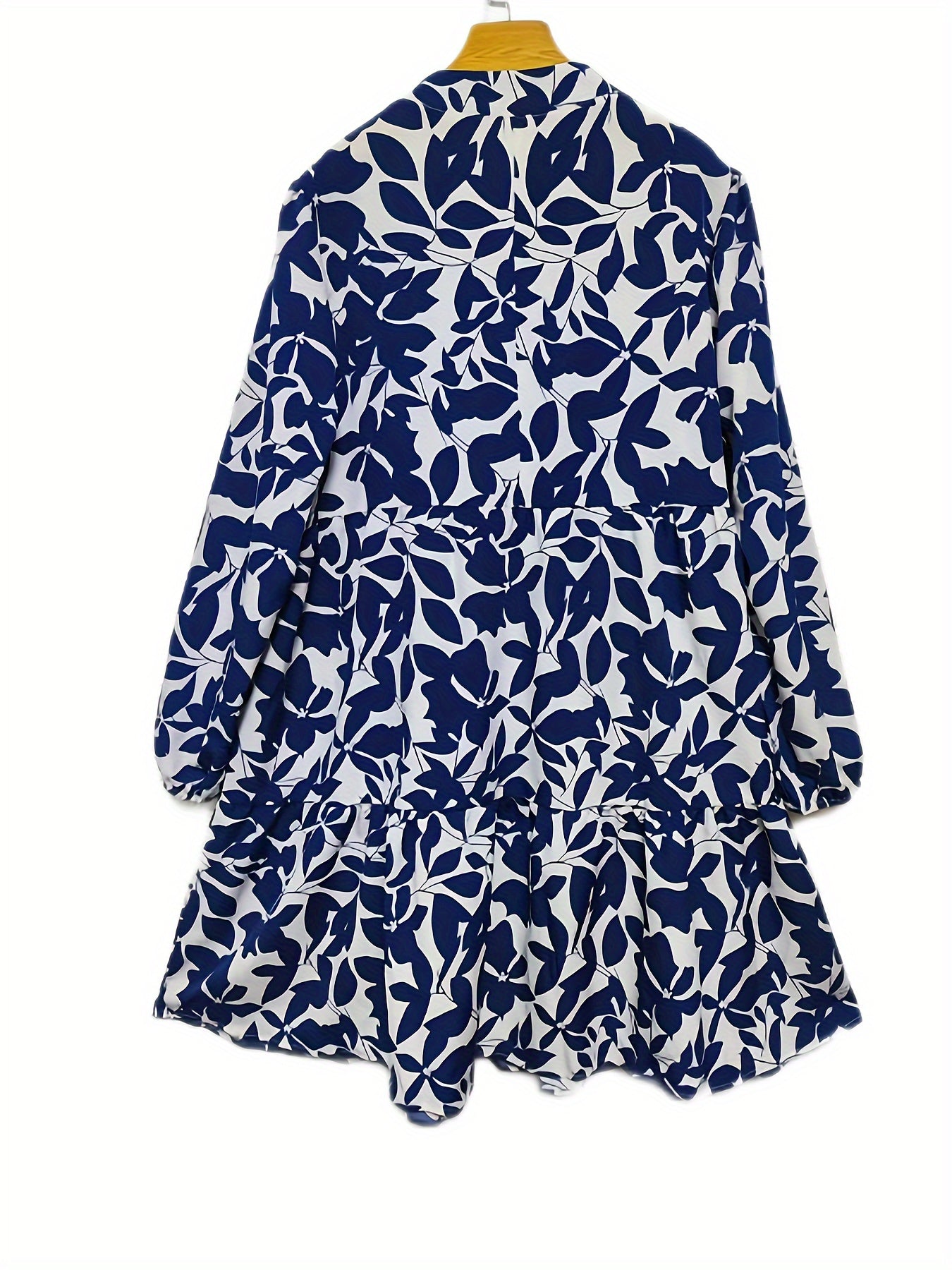  Leaf Print Long Sleeve Casual Dress