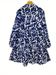  Leaf Print Long Sleeve Casual Dress