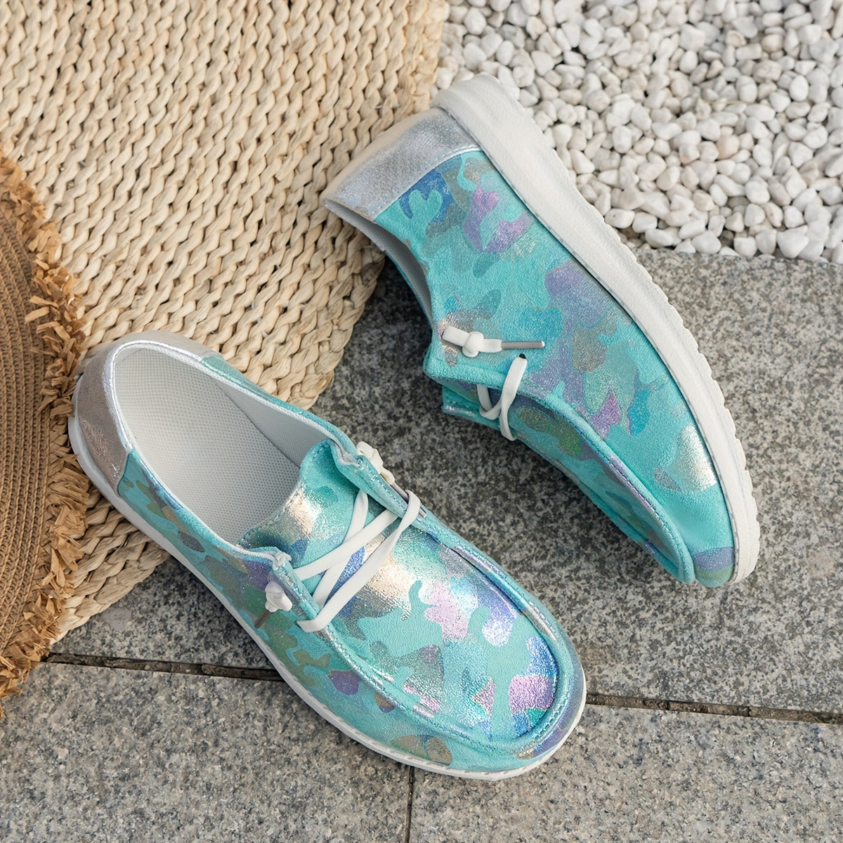 Women's Sequins Pattern Slip On Canvas Shoes Lightweight Round Toe Non Slip