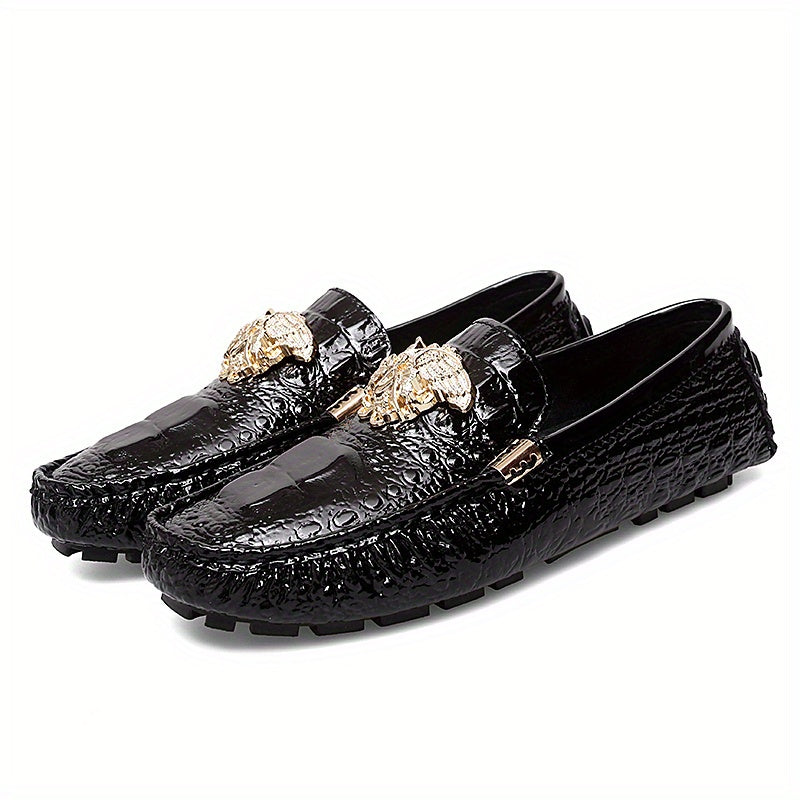 Men's Croc Print Slip On Loafers Metallic Decor Anti-skid Sole Shoes