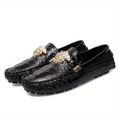 Men's Croc Print Slip On Loafers Metallic Decor Anti-skid Sole Shoes