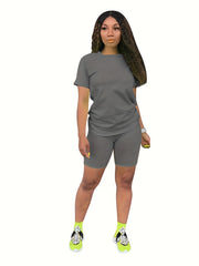 Casual Short Sleeve T shirt & Biker Shorts Set
