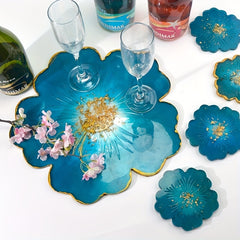 Flower Shape Tea Tray Coaster Mold Set DIY Hand Crystal Drop Glue Flower Mold