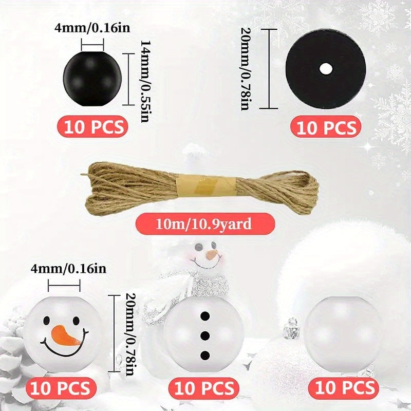 50/100pcs Jute Line Christmas Snowman Wooden Beads Round Wooden Beads
