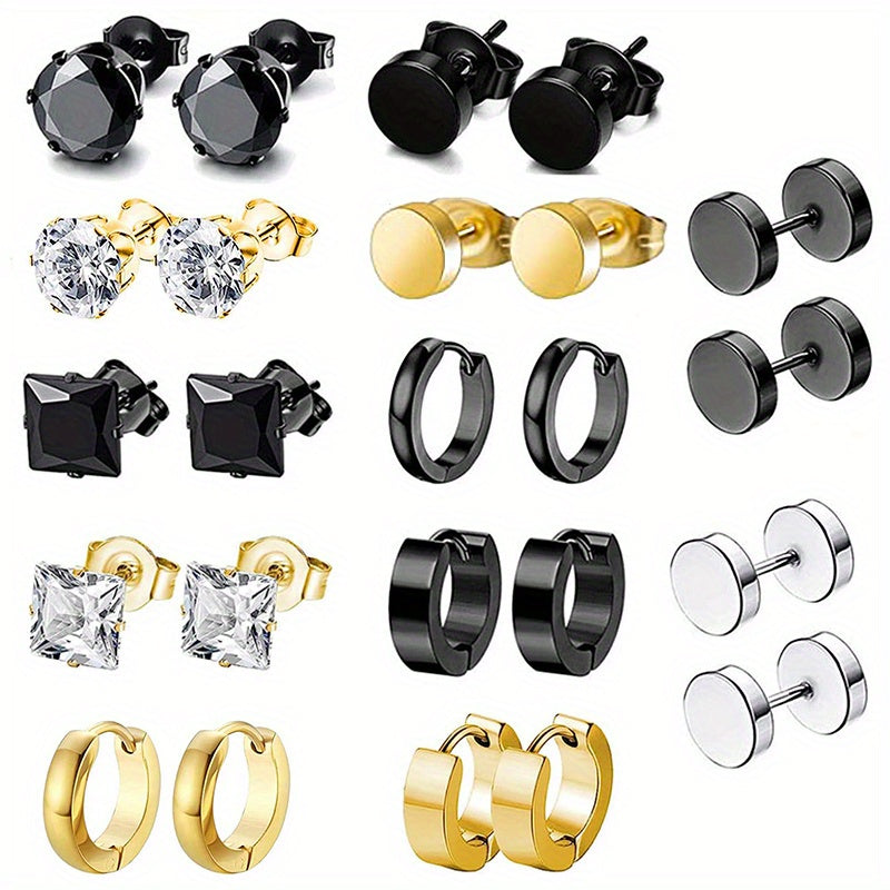24pcs Men's Punk Stainless Steel Earrings Set