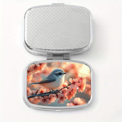 Compact 2 Compartment Pill Organizer with Bird Print