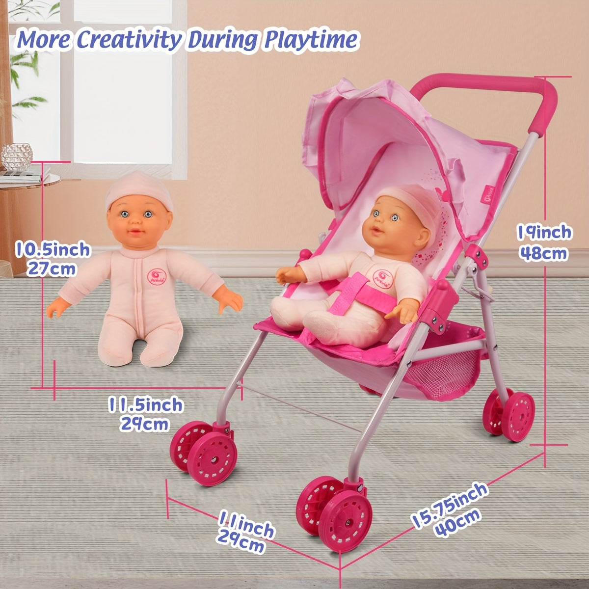 Adorable Adventure Anivia Pink Doll Stroller with Soft Body