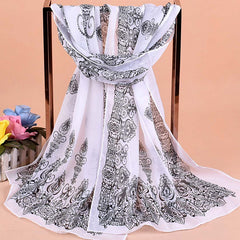Chiffon Print Silk Scarf Classic Fall Winter Scarf Warm Soft Scarf