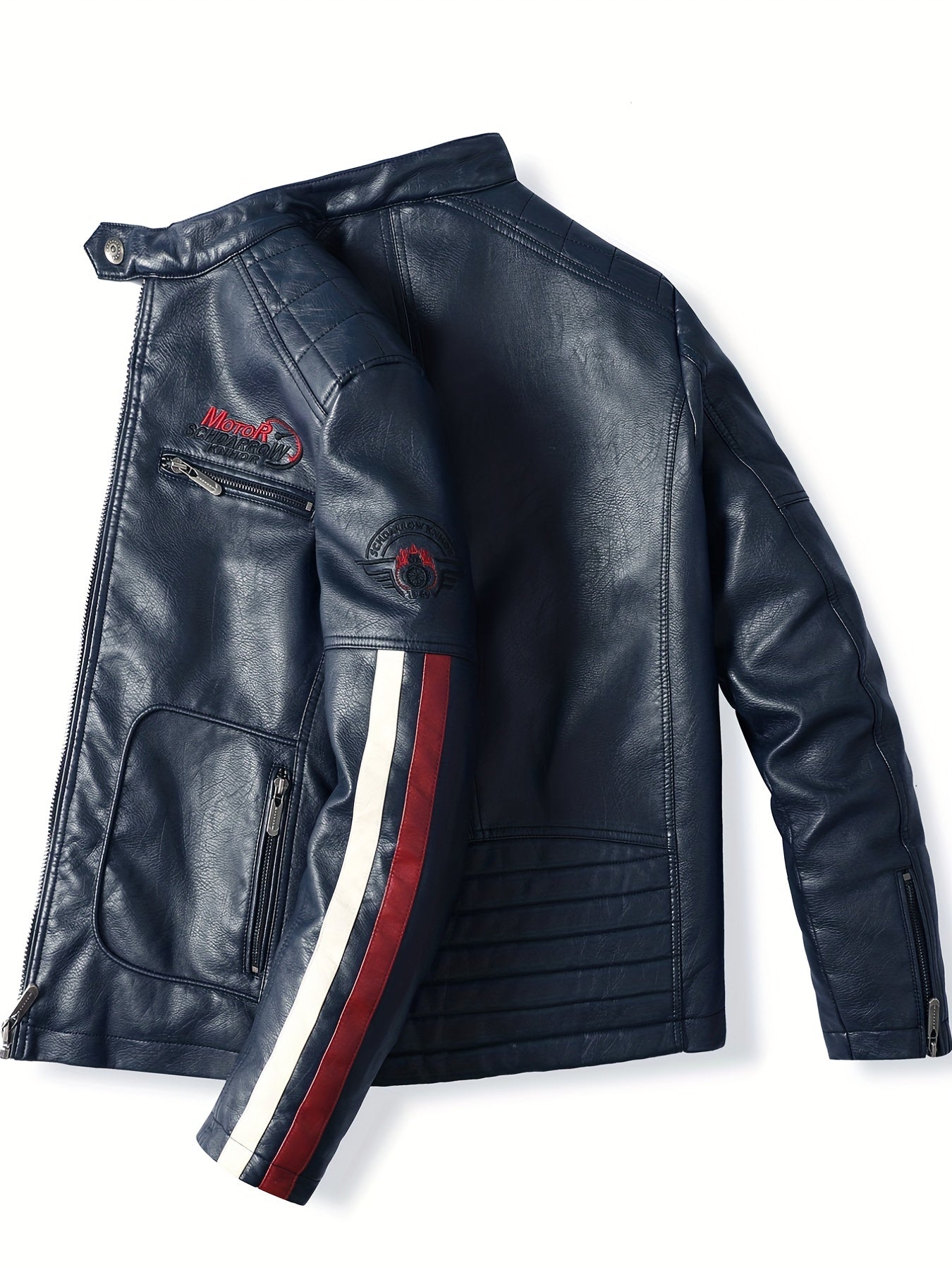 Men's Cycling Jacket Zipper Pockets Washed PU Leather Lapel Zip Up Jacket