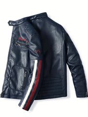 Men's Cycling Jacket Zipper Pockets Washed PU Leather Lapel Zip Up Jacket