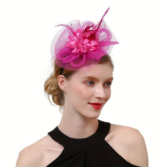 Red Mesh Flower Fascinator Vintage Pillbox Hat Hair Clip