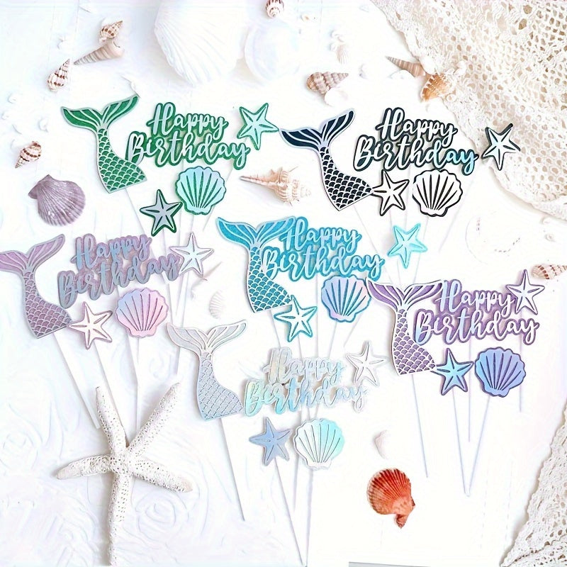 5pcs Happy Birthday Mermaid Cake Decoration Set